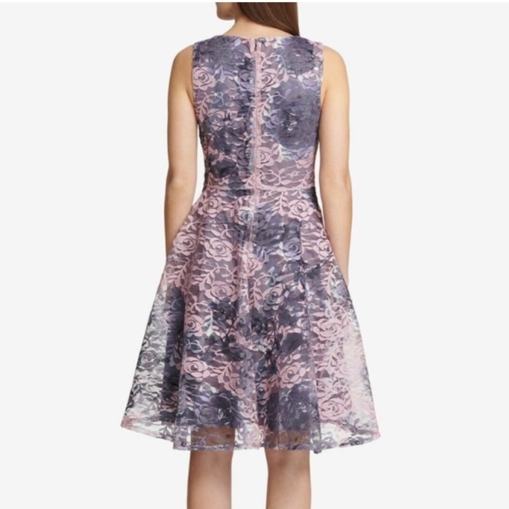 DKNY Pink & Gray Floral Lace Mini Dress - Picture 4 of 10